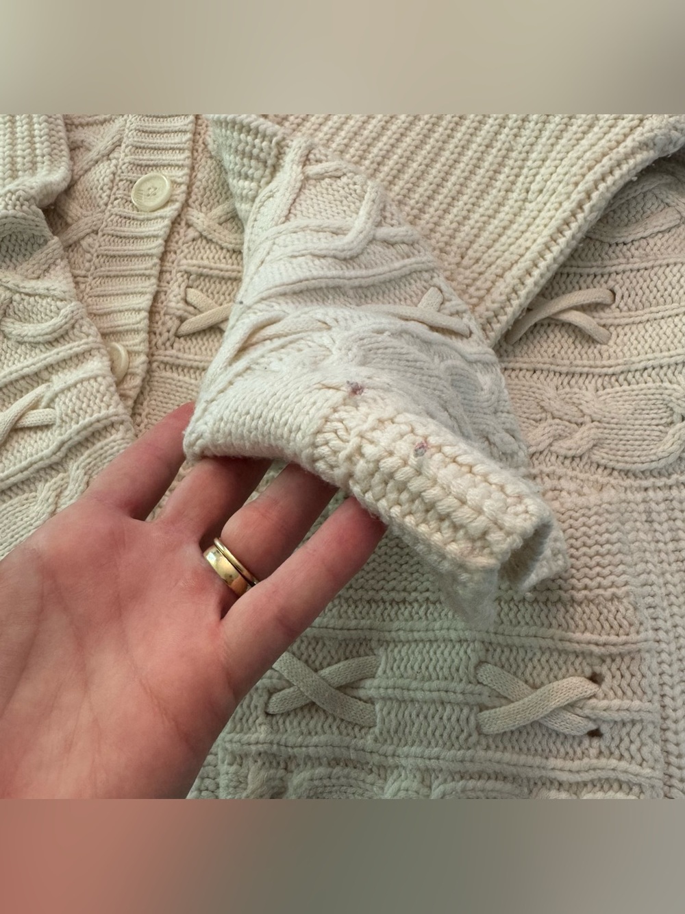Rag & Bone Conley Cable Knit Wool Cashmere Button-Down Cardigan Ivory Large - Picture 13 of 13